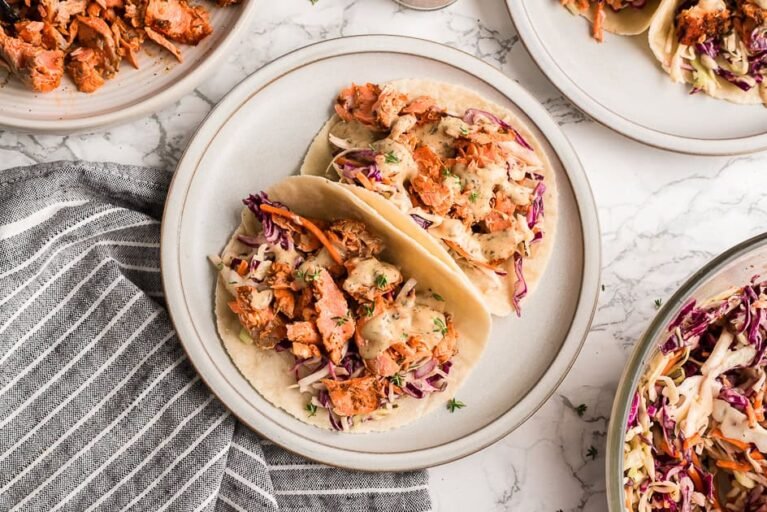 Air Fryer Blackened Salmon Tacos with Slaw (15-Minute Dinner)