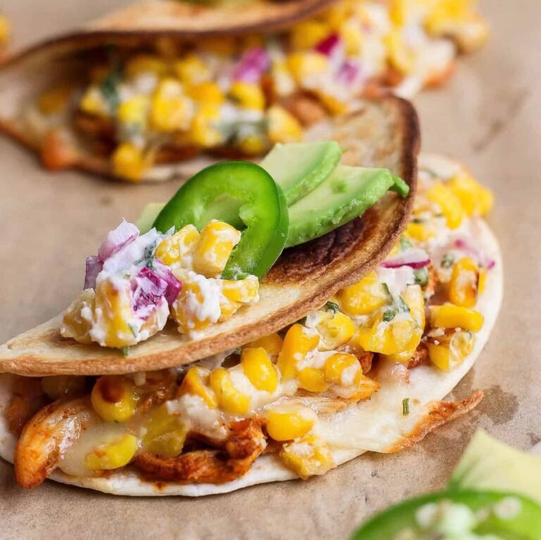 Baked Street Corn Chicken Tacos (Crispy & Cheesy)